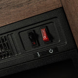 147cm Brown TV Stand with Electric Fire, TV Stand with Barn Door, Storage Cabinet with Adjustable Shelves, Fits Up to 65" TVs