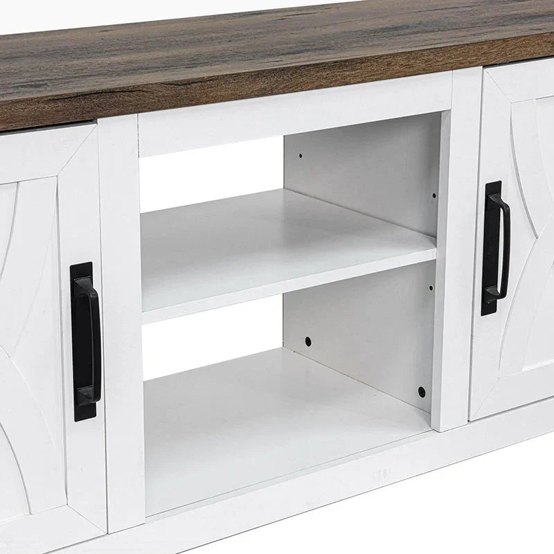 147cm/58" White TV Stand with Closed Storage, Storage Cabinet with Adjustable Shelves, Fits Up to 65" TVs