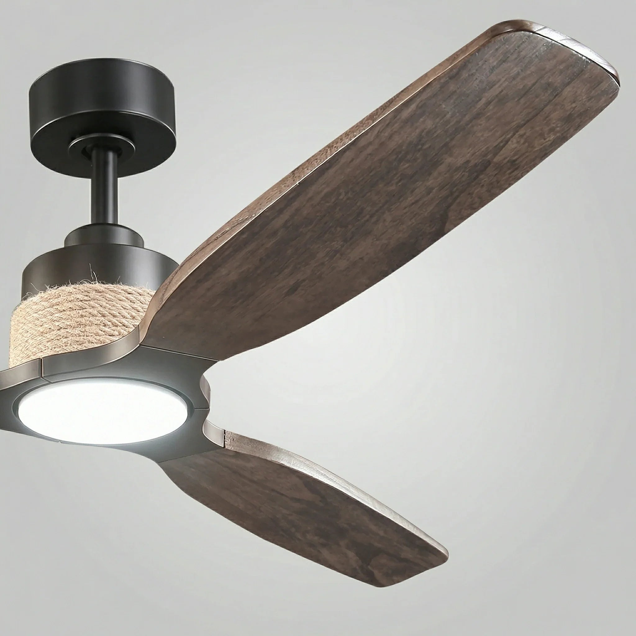 Louise Matte Black Ceiling Fan Ø142 cm with LED Light and 100% Solid Wood Blades