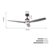 Louise Matte Black Ceiling Fan Ø142 cm with LED Light and 100% Solid Wood Blades