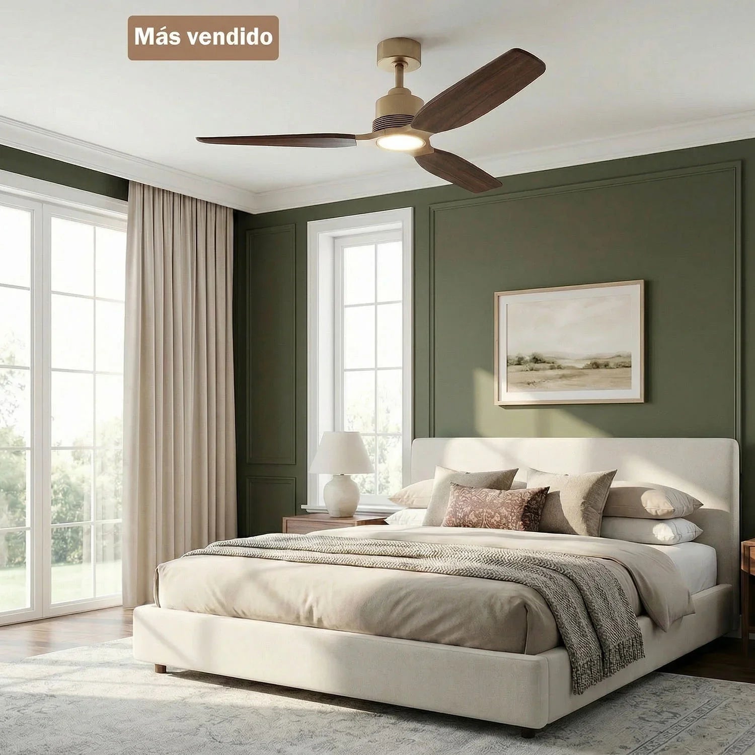 Louise Soft Brass Ceiling Fan Ø142 cm with LED Light and 100% Solid Wood Blades