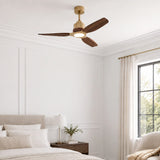 Louise Soft Brass Ceiling Fan Ø142 cm with LED Light and 100% Solid Wood Blades