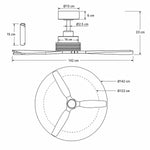 Louise Black/Natural Wood Ceiling Fan Ø142 cm with 100% Solid Wood Blades