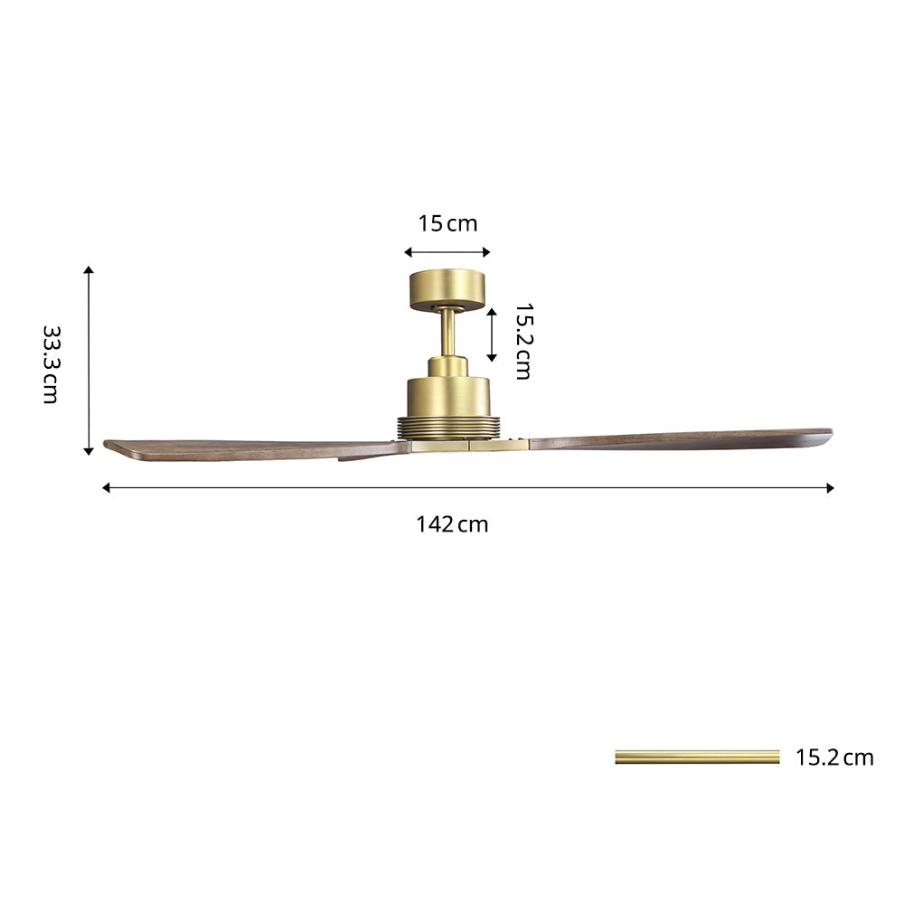 Louise Soft Brass Ceiling Fan Ø142 cm with LED Light and 100% Solid Wood Blades
