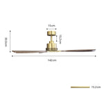 Louise Soft Brass Ceiling Fan Ø142 cm with LED Light and 100% Solid Wood Blades