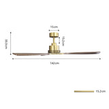 Louise Soft Brass Ceiling Fan Ø142 cm with LED Light and 100% Solid Wood Blades