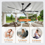 72 Inch 84 Inch Winni All-Aluminum IPX4 Outdoor Ceiling Fan with Remote Control