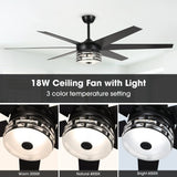 70" Modern DC Motor Downrod Mount Reversible Ceiling Fan with Lighting and Remote Control