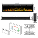 1880mm 74" EF74R Pro Wall Mounted Electric Fire with 13 Flame Colors Built-In Electric Fire with Remote Control 750/1500W