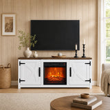 Ember 147 cm/58" TV-Ständer mit eingelassenem elektrischem Kamin und geschlossenem Stauraum, Aufbewahrungsschrank mit verstellbaren Regalböden, passend für Fernseher bis zu 65" 