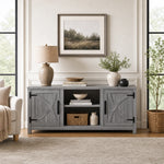 147cm/58" Grey TV Stand with Closed Storage, Storage Cabinet with Adjustable Shelves, Fits Up to 65" TVs