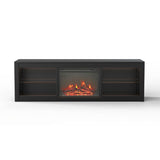 168cm/66" Black LED TV Stand with Electric Fire Fits Up to 75" TVs with LED Shelf Lighting