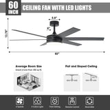 60" Volga DC Motor 6 Blades Modern Downrod Mount Ceiling Fan with Remote Control