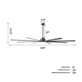 84 Inch 100 Inch Black HVLS Fan LED Large Ceiling Fan with Remote Control