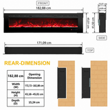 183 cm 72" Celsio ingebouwde elektrische sfeerhaard, elektrische inbouwhaard voor in de muur met 13 vlamkleuren 750W/1500W 