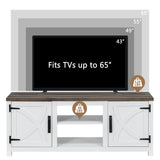 147cm White TV Stand with Closed Storage, Storage Cabinet with Adjustable Shelves, Fits Up to 65" TVs