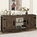 147cm Brown TV Stand with Closed Storage, Storage Cabinet with Adjustable Shelves, Fits Up to 65" TVs