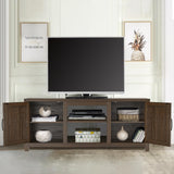 147cm Brown TV Stand with Closed Storage, Storage Cabinet with Adjustable Shelves, Fits Up to 65" TVs