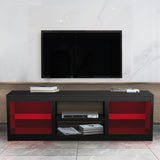 168cm Black LED TV Stand with Electric Fire Fits Up to 75" TVs with LED Shelf Lighting