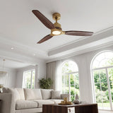 Louise Soft Brass Ceiling Fan Ø142 cm with LED Light and 100% Solid Wood Blades