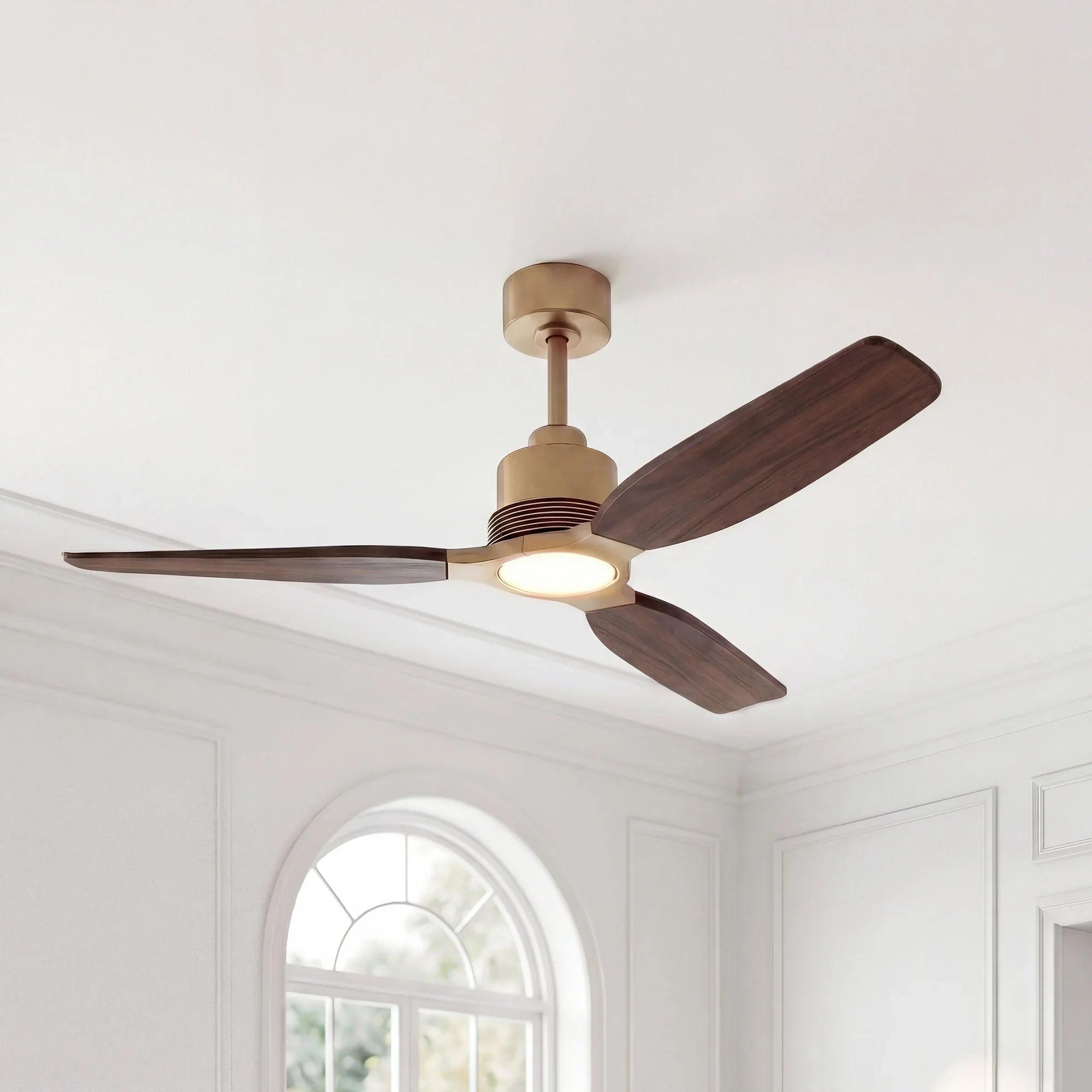 Louise Soft Brass Ceiling Fan Ø142 cm with LED Light and 100% Solid Wood Blades