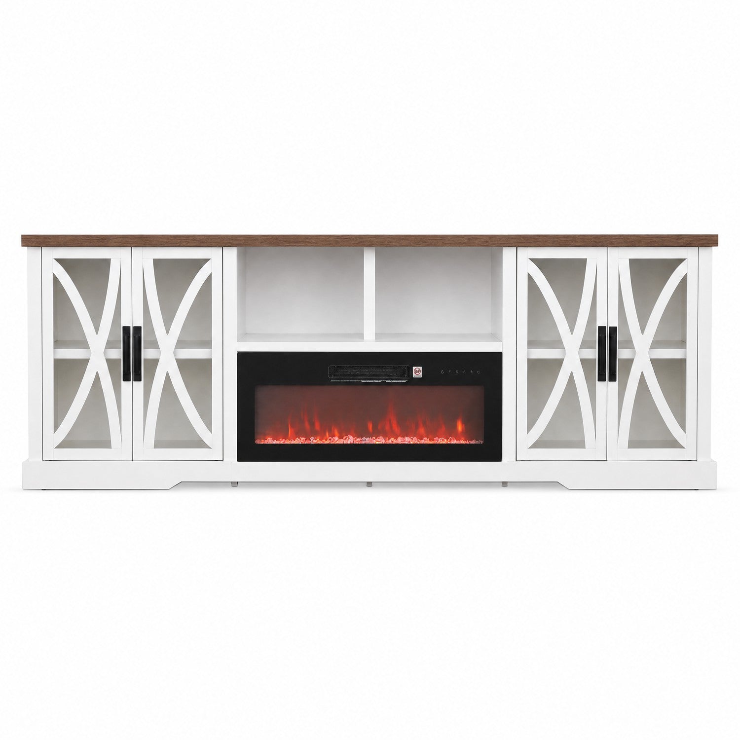 Ashford 93"/236cm White TV Stand With Storage Cabinets & 36"/91cm Electric Fireplace