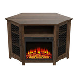 114cm/45" Corner TV Stand with Electric Fire Console Table with 2 Metal Mesh Doors