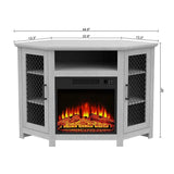 114cm/45" Corner TV Stand with Electric Fire Console Table with 2 Metal Mesh Doors