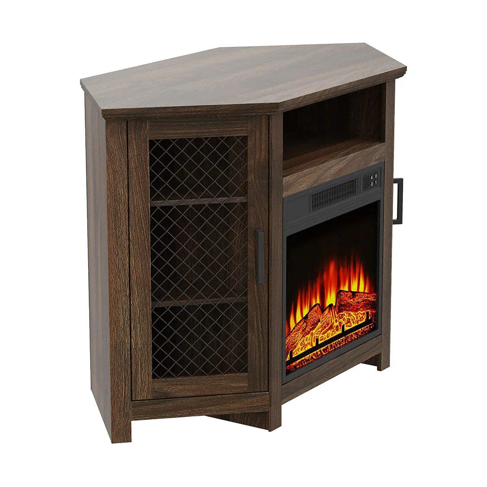 114cm/45" Corner TV Stand with Electric Fire Console Table with 2 Metal Mesh Doors