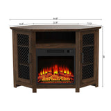 114cm Corner TV Stand with Electric Fire Console Table with 2 Metal Mesh Doors