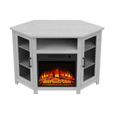 114cm Corner TV Stand with Electric Fire Console Table with 2 Metal Mesh Doors