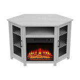 114cm/45" Corner TV Stand with Electric Fire Console Table with 2 Metal Mesh Doors