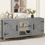 147cm Grey TV Stand with Closed Storage, Storage Cabinet with Adjustable Shelves, Fits Up to 65" TVs