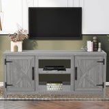 147cm Grey TV Stand with Closed Storage, Storage Cabinet with Adjustable Shelves, Fits Up to 65" TVs