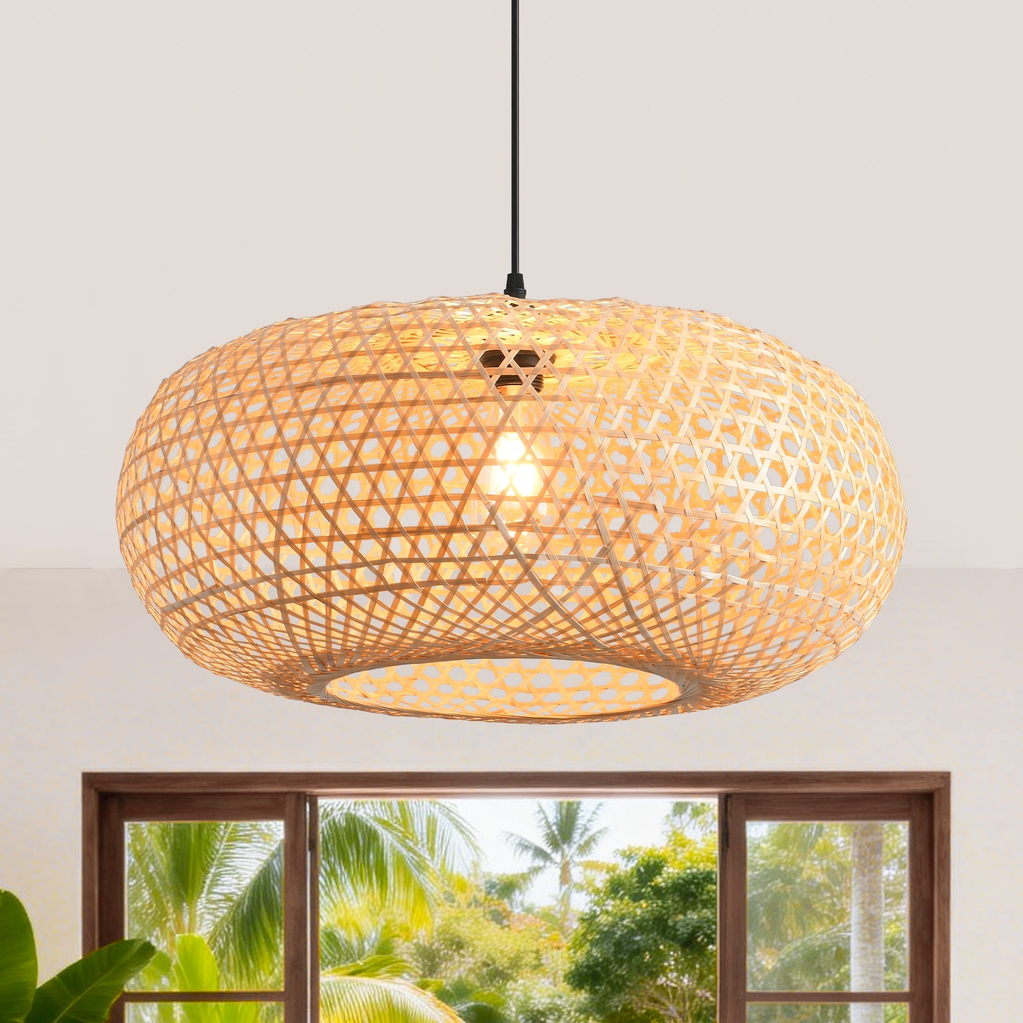 Modern Sleek Oval Bamboo Pendant Light Ø55cm