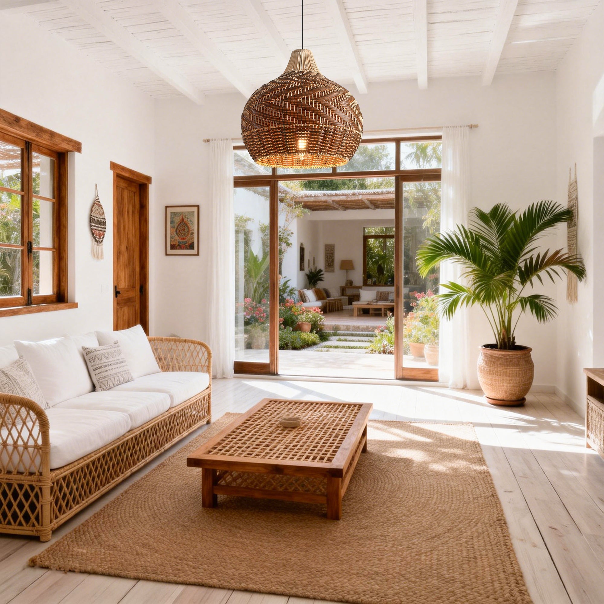 Bohemian Rattan Teardrop Pendant Light Ø48cm
