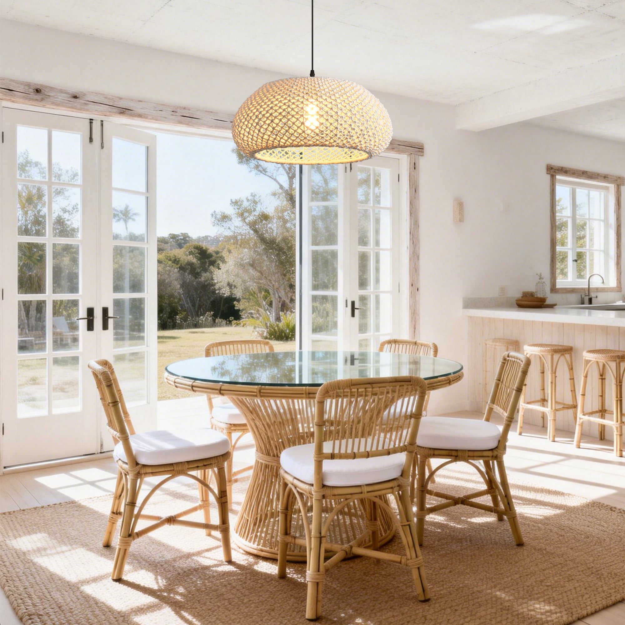Bohemian Rustic Woven Cotton Pendant Light Ø48cm
