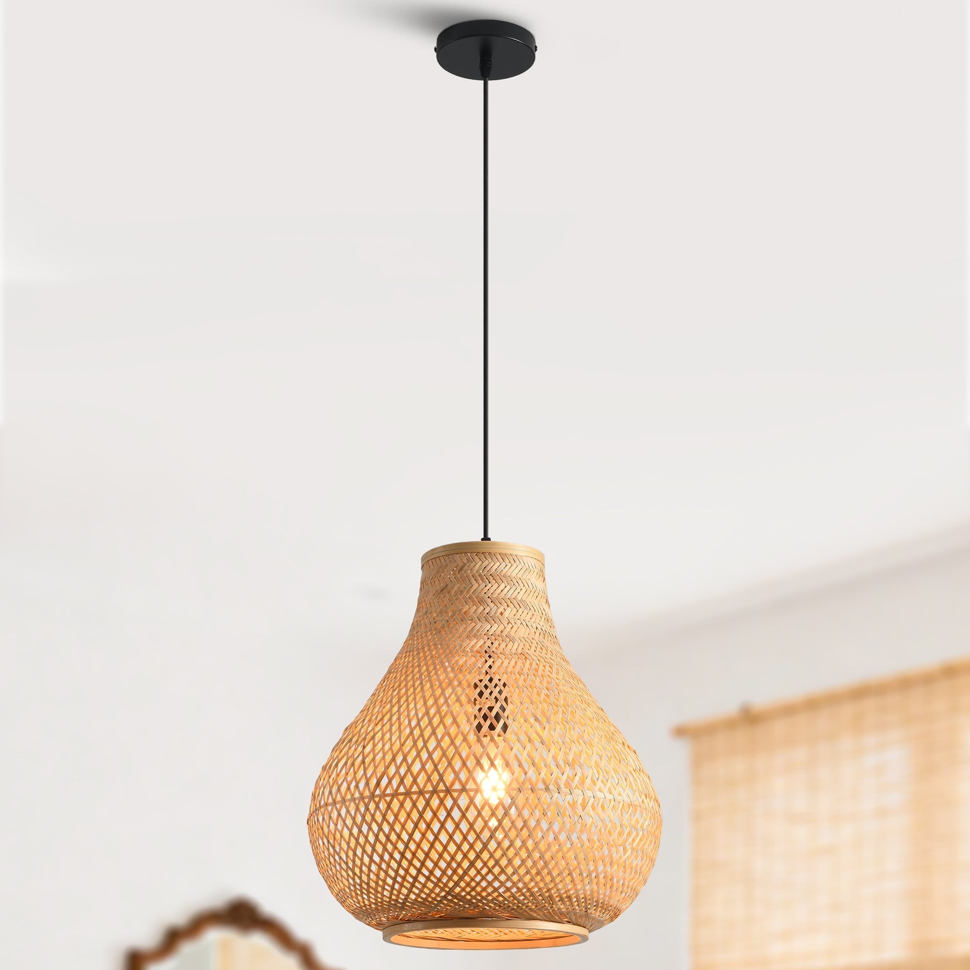 Nordic Minimal Teardrop Bamboo Pendant Light Ø38cm