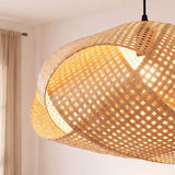 Erdige Wabi-Sabi-Wellen-Bambus-Pendelleuchte mit 50 cm Durchmesser 